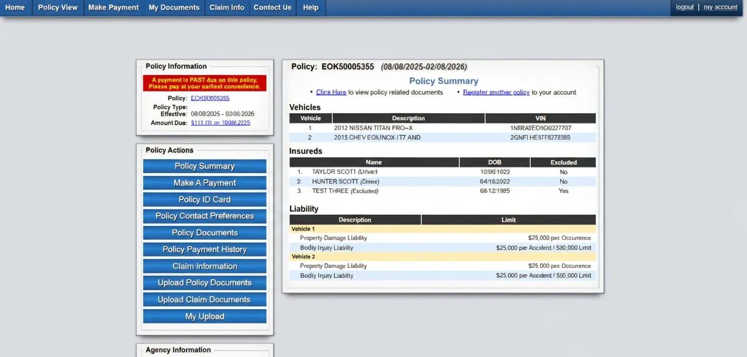 Screenshot of the policyholder portal showing the option to download an insurance card.